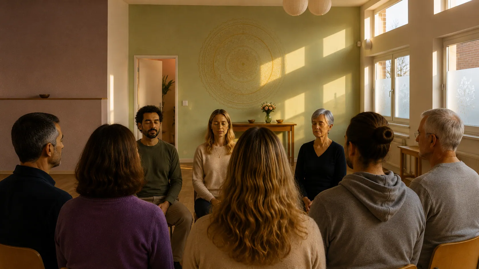 Beispiel Meditationsgruppe im Yoga Raum - MBSR-KÖLN